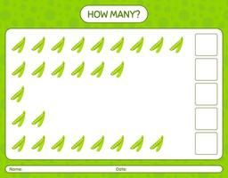 How many counting game with peas. worksheet for preschool kids, kids activity sheet, printable worksheet vector