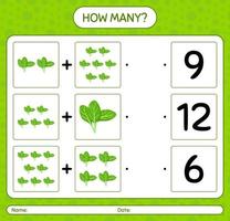 How many counting game with spinach. worksheet for preschool kids, kids activity sheet, printable worksheet vector