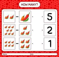 How many counting game with chili pepper. worksheet for preschool kids, kids activity sheet, printable worksheet vector