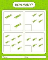 How many counting game with green bean. worksheet for preschool kids, kids activity sheet, printable worksheet vector