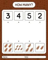 How many counting game with yam root. worksheet for preschool kids, kids activity sheet, printable worksheet vector