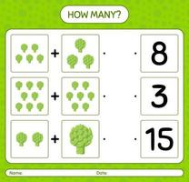 How many counting game with artichoke. worksheet for preschool kids, kids activity sheet, printable worksheet vector