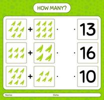 How many counting game with peas. worksheet for preschool kids, kids activity sheet, printable worksheet vector