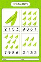 How many counting game with peas. worksheet for preschool kids, kids activity sheet, printable worksheet vector