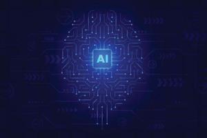 Vector circuit board human brain. Concept of artificial intellingence. Technology abstract blue background.