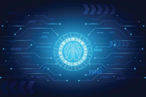 Vector polygonal human brain icon line shape with concept artificial intelligence. Technology abstract background.