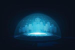 Vector technology smart city network connection global. Abstract blue background.