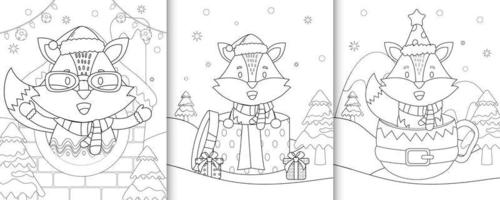 coloring book with cute fox christmas characters vector