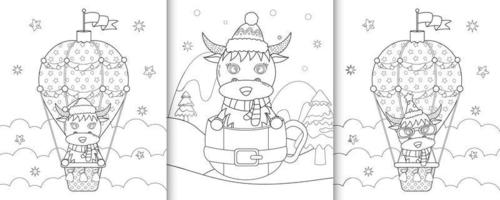 coloring book with cute buffalo christmas characters vector