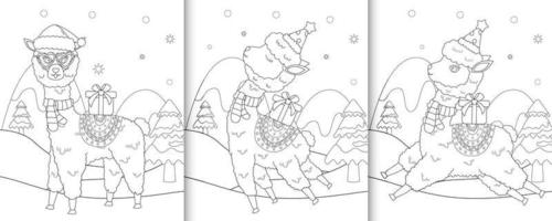 coloring book with cute alpaca christmas characters vector