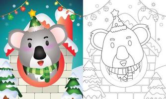 coloring book with a cute koala christmas characters using hat and scarf inside the house vector