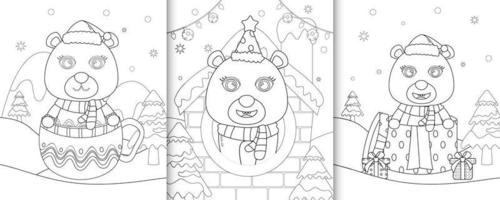 coloring book with cute polar bear christmas characters vector