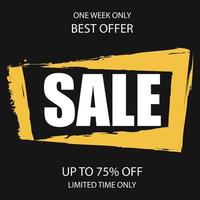 Flat vector illustration of sale banner or poster with black-yellow background and editable white text. Discount and seasonal rebate promo broadsheet for best commercial offer with limited  lifetime.