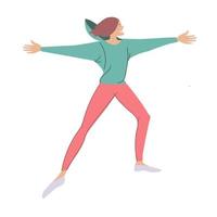 A girl performs an exercise on a white background. Fitness, sports, girl performs exercises step-by-step, set, warm-up joints before exercise vector