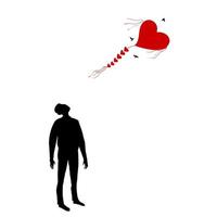 Kite shaped like a heart. Man looking at a flying kite. vector