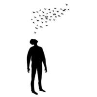 Man looks at a flock of birds. vector