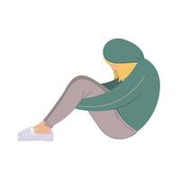 Sad and depressed girl sitting on the floor. Depressed teenager. Creative vector illustration