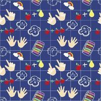 Seamless element pattern for mental math school. A course in math and creative children. Finger and fruit counting. Math. Wooden counting. Modern background design vector illustration concept for webs
