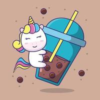 cute unicorn Drinking Boba milk tea. suitable for children's books, birthday cards, valentine's day, stickers, book covers, greeting cards, printing. vector