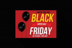 Black Friday, Special Big Sale, black air balloon, on red background. creative template on flat design vector