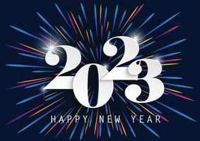 2023 feliz año nuevo diseño elegante de números de logotipo de color blanco cortado en papel 2023 sobre fondo azul - tipografía perfecta para 2023 guardar la fecha diseños de lujo y celebración de año nuevo.