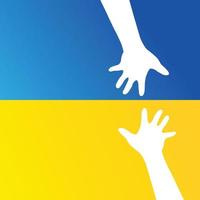 Help Ukraine. Two Hands on Ukraine flag . Save Ukraine. Pray for Ukraine. Stop War. Vector Illustration