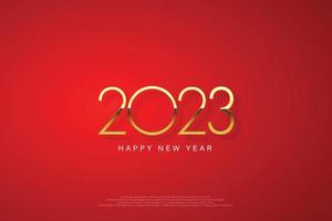 2023 feliz año nuevo diseño elegante - ilustración vectorial de números de logotipo dorado 2023 sobre fondo rojo - tipografía perfecta para 2023 guardar la fecha diseños de lujo y celebración de año nuevo.