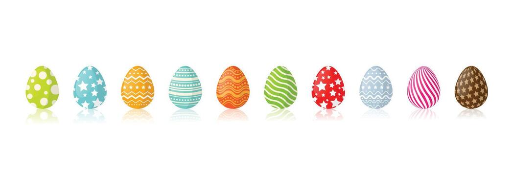 Happy Easter.Set of Easter eggs with different texture on a white background.Vector Illustration. vector