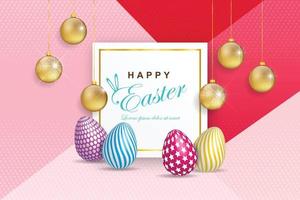 Vector Illustration of Happy Easter Holiday with The golden ball that sparkles beautifully.on Colorful Background. International Spring Celebration Design with Typography for Greeting Card, Invitation