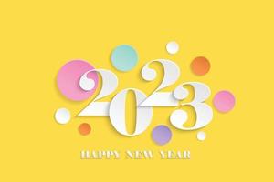 2023 feliz año nuevo diseño elegante ilustración vectorial de papel cortado color blanco 2023 números de logotipo sobre fondo amarillo tipografía perfecta para 2023 guardar la fecha diseños de lujo y celebración de año nuevo vector