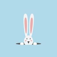 White easter rabbit. Easter Bunny Hare head.Icon vector character,isolated on sky blue color background.