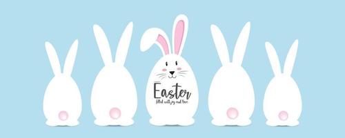 Happy easter banner. easter bunny and egg. Icon vector character, isolated on sky blue color background.