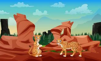 Cartoon illustration of cheetah playing on the rocks vector