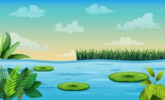 escena con loto en la ilustración del estanque vector