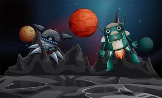 Space background with planets and robot illustration vector