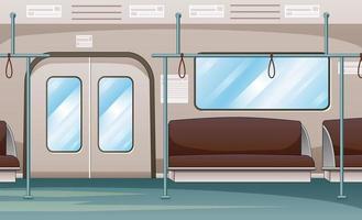 vagón de metro en el interior con fila de asientos y pasamanos vector