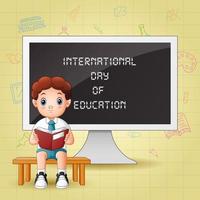 International day of Education with a smart boy reading book vector