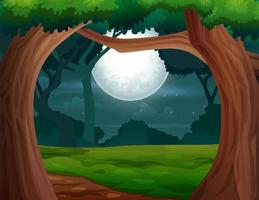 Nature forest landscape at night scene with many trees illustration vector