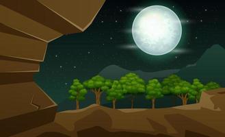 Cartoon illustration of cave entrance at night vector