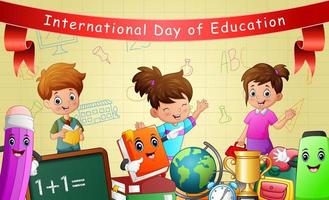 día internacional de la educación con estudiante feliz vector