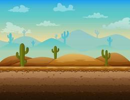 Desert landscape with cactuses and mountains on skyline vector