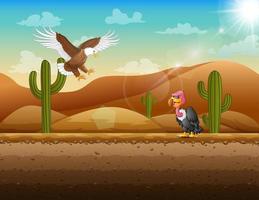 Desert landscape with eagle and vulture illustration vector