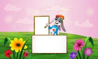 Cheerful a rabbit paint in the green field vector