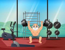 Senior man lifting a barbell inside the gym illustration vector