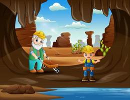 The miner working in the mine illustration vector