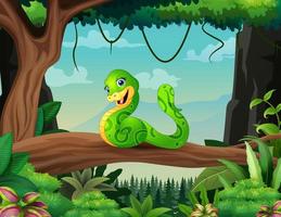 Cartoon green snake on a branch illustration vector