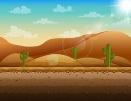 Desert landscape with cactuses and mountains on skyline vector