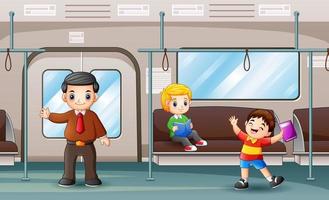 gente dentro de una ilustración de tren subterráneo de metro