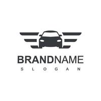 plantilla de diseño de logotipo de coche, equipo de carreras de coches con símbolo de ala vector