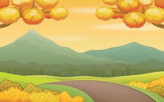 fondo de paisaje otoñal con carretera y montañas vector